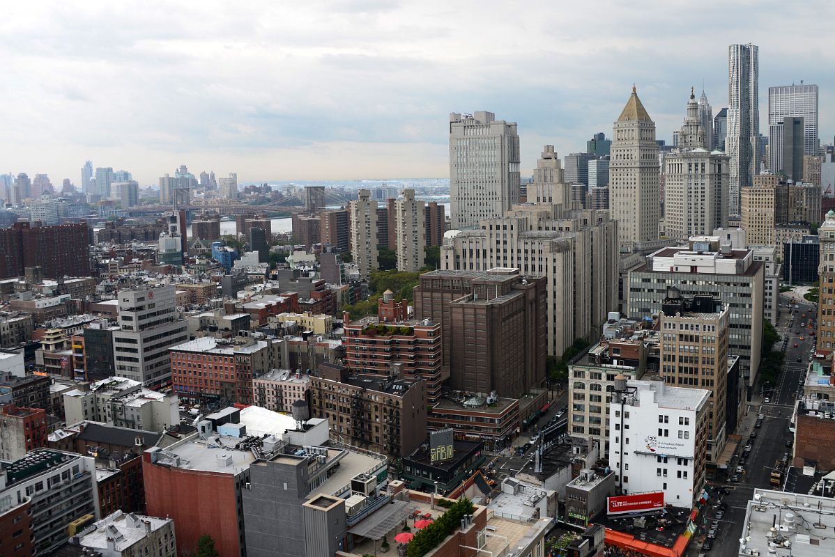 08-02 View To The South Includes Brooklyn Bridge, Patrick Moynihan And Thurgood Marshall United States Courthouses, Manhattan Municipal Building, New York By Gehry From Rooftop NoMo SoHo New York City